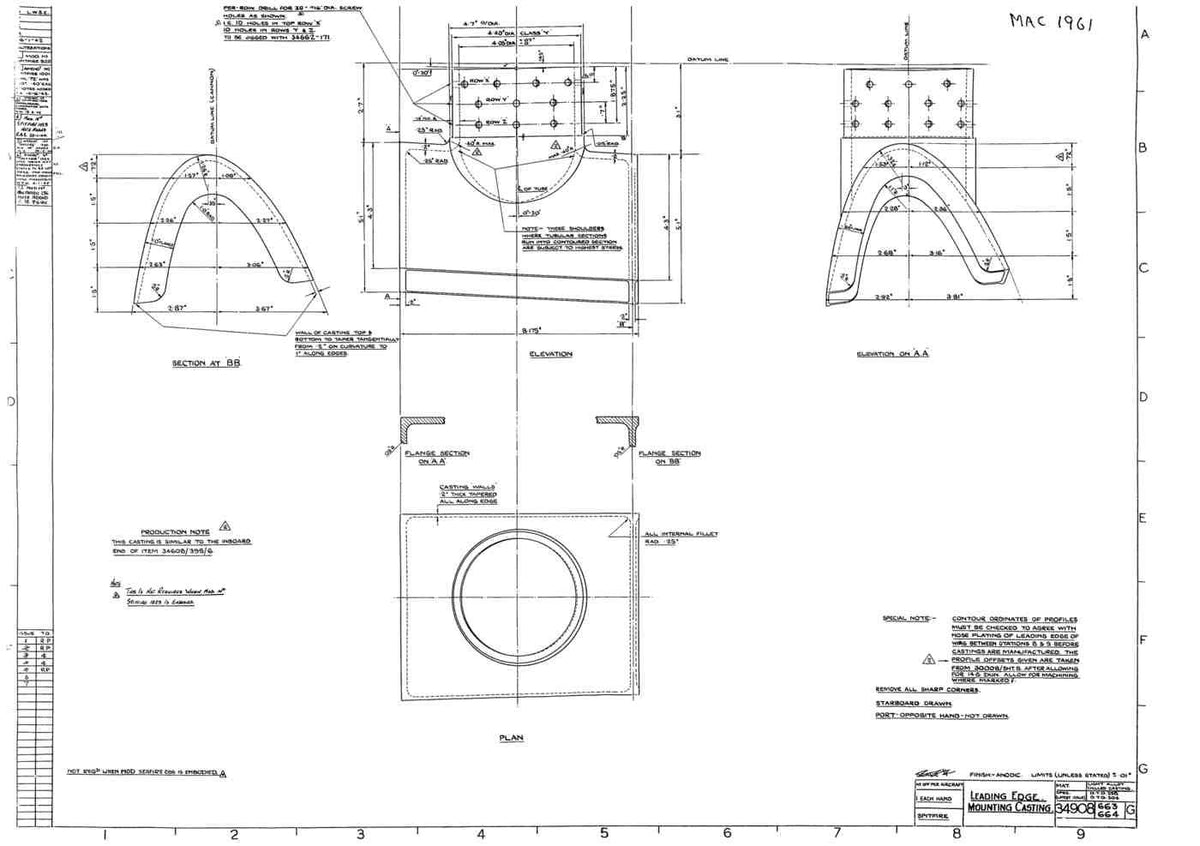 Spitfire Mk V Type 349 Blueprints 34908 663664 G Leading Edge Mounting Casting A4 Photo Print