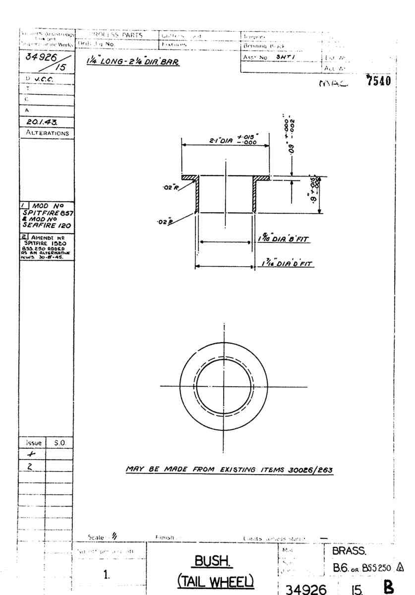 Spitfire Mk V Type 349 Blueprints 34926 15 B Bush Tail Wheel A4 Photo Print