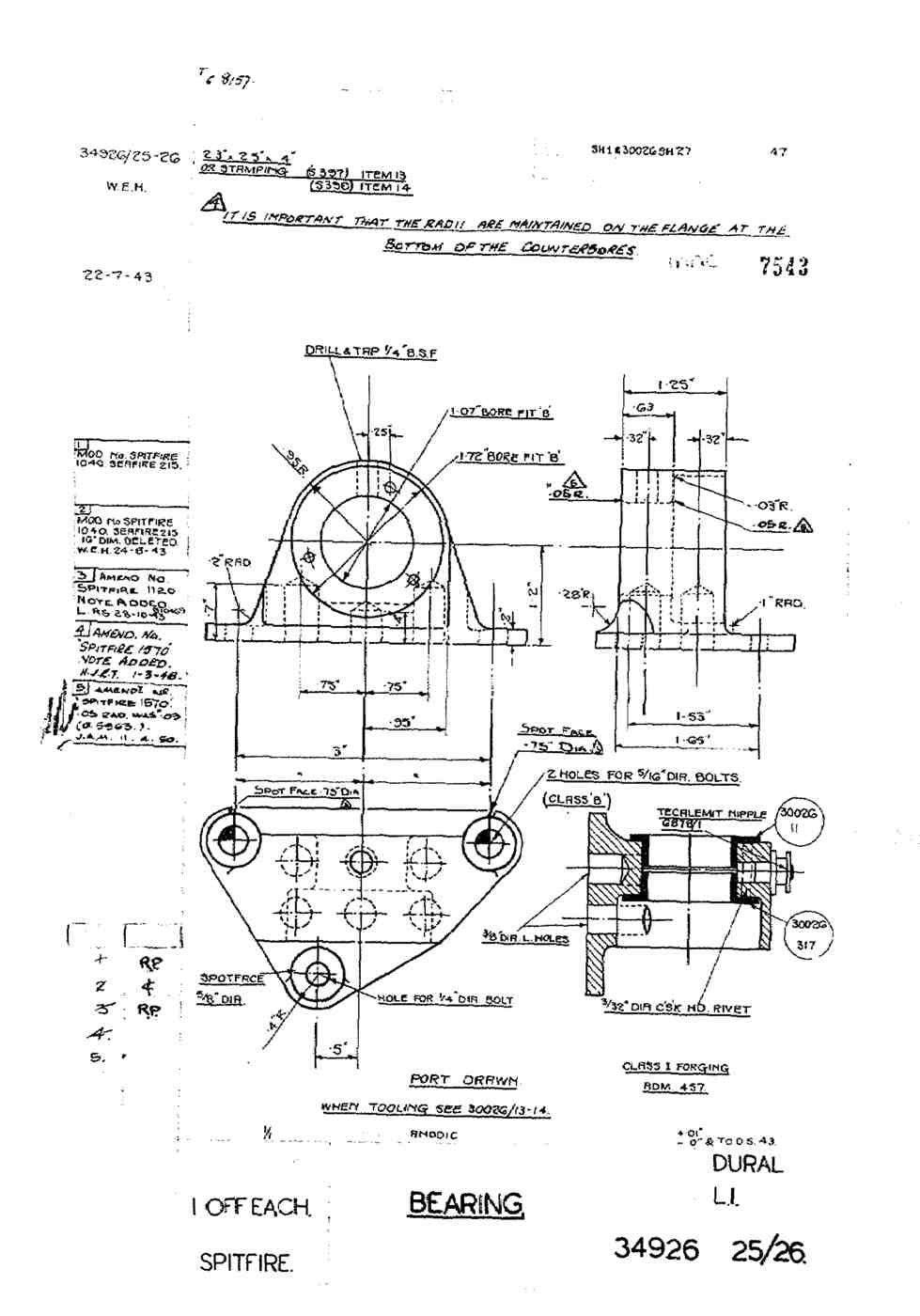 Spitfire Mk V Type 349 Blueprints 34926 2526Bearing A4 Photo Print