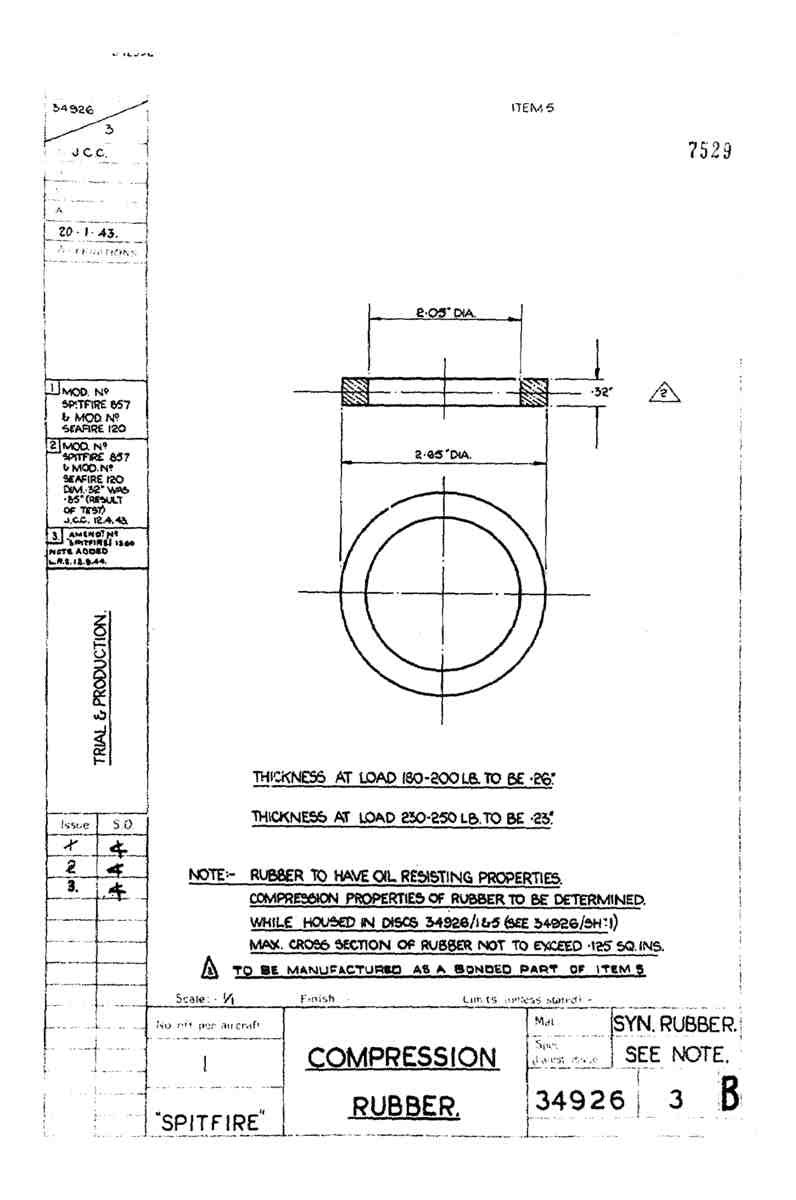 Spitfire Mk V Type 349 Blueprints 34926 3 B Compression Rubber A4 Photo Print