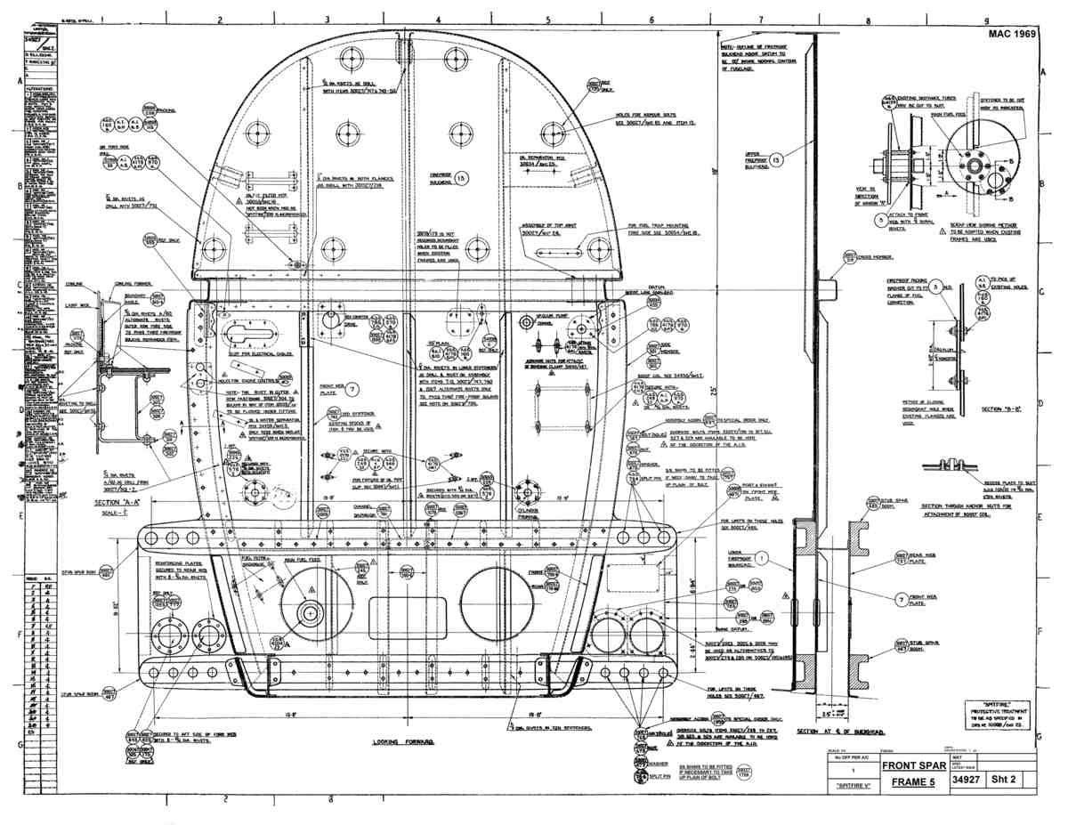 Spitfire Mk V Type 349 Blueprints 34927 2 x Front Spar Frame 5 A4 Photo Print