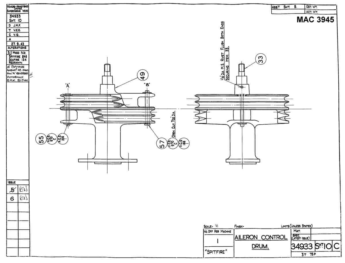 Spitfire Mk V Type 349 Blueprints 34933 10 C Aileron Control Drum A4 Photo Print