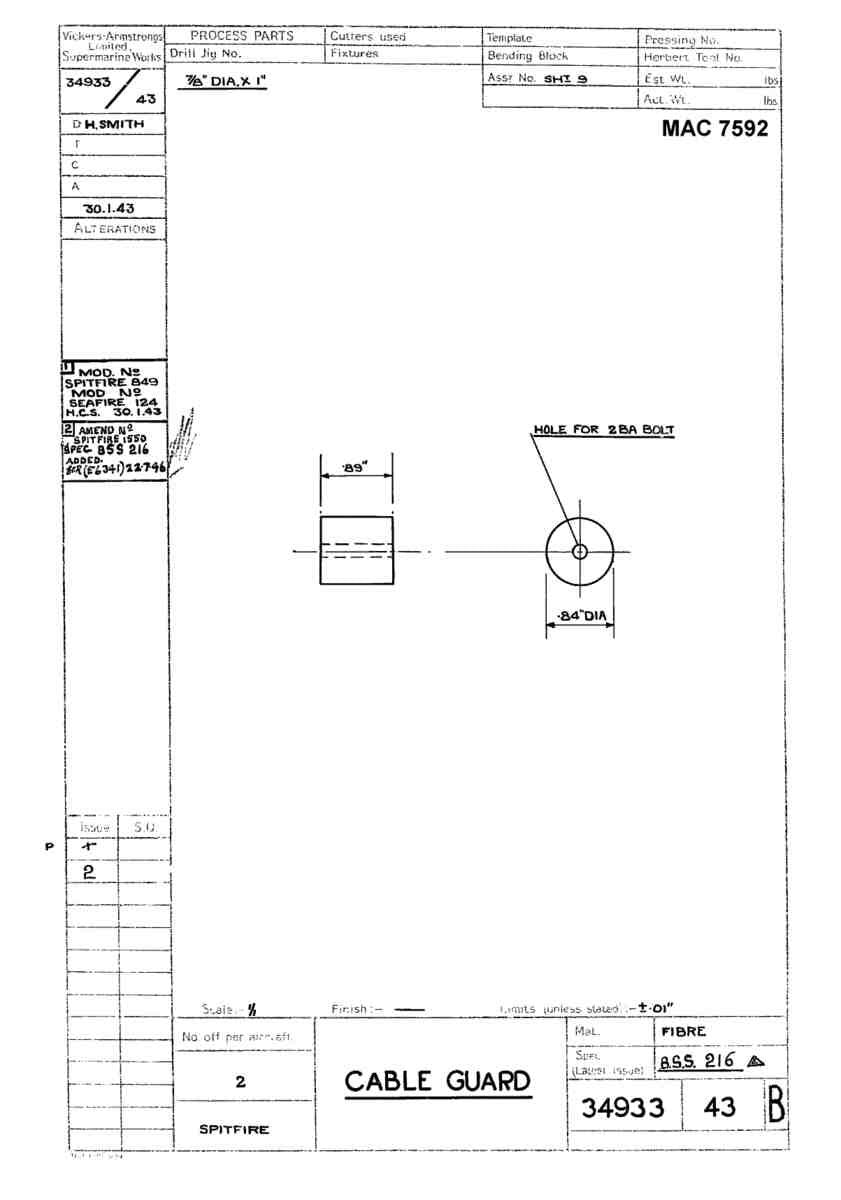 Spitfire Mk V Type 349 Blueprints 34933 43 B Cable Guard A4 Photo Print