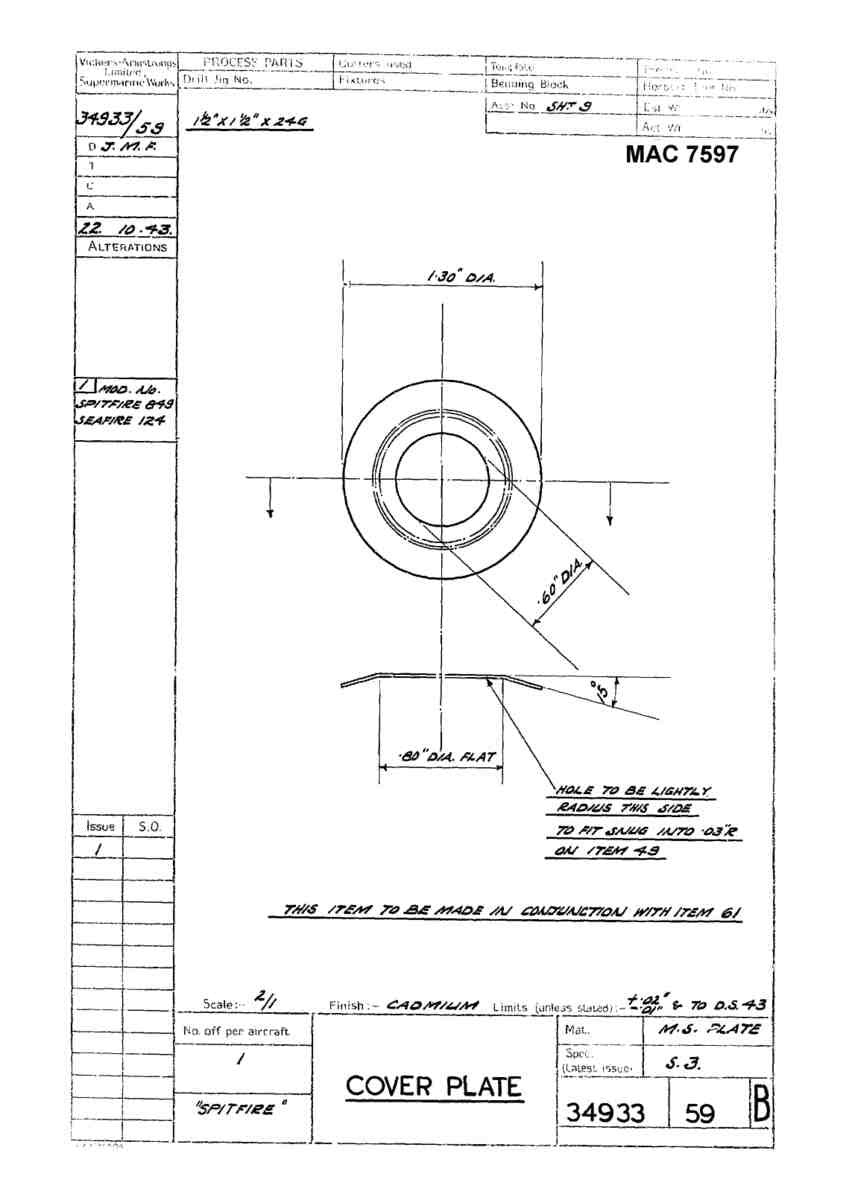 Spitfire Mk V Type 349 Blueprints 34933 59 B Cover Plate A4 Photo Print