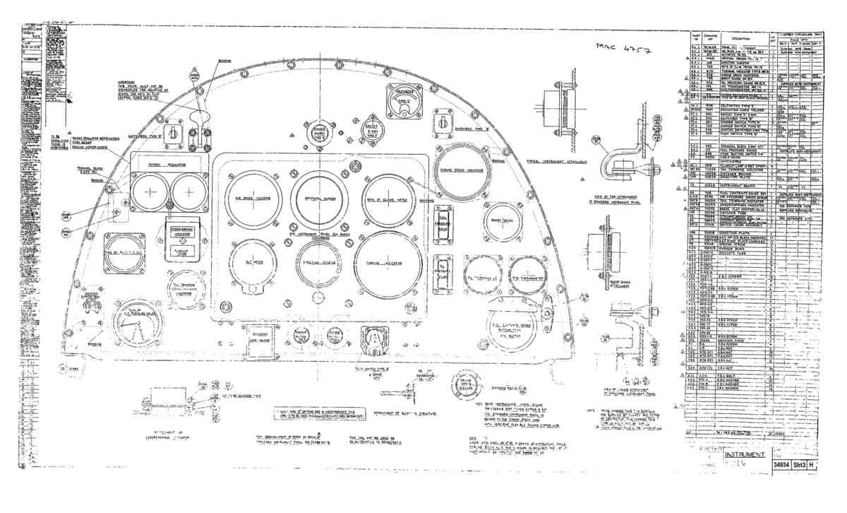 Spitfire Mk V Type 349 Blueprints 34934 3 H Instrument Panel A4 Photo Print
