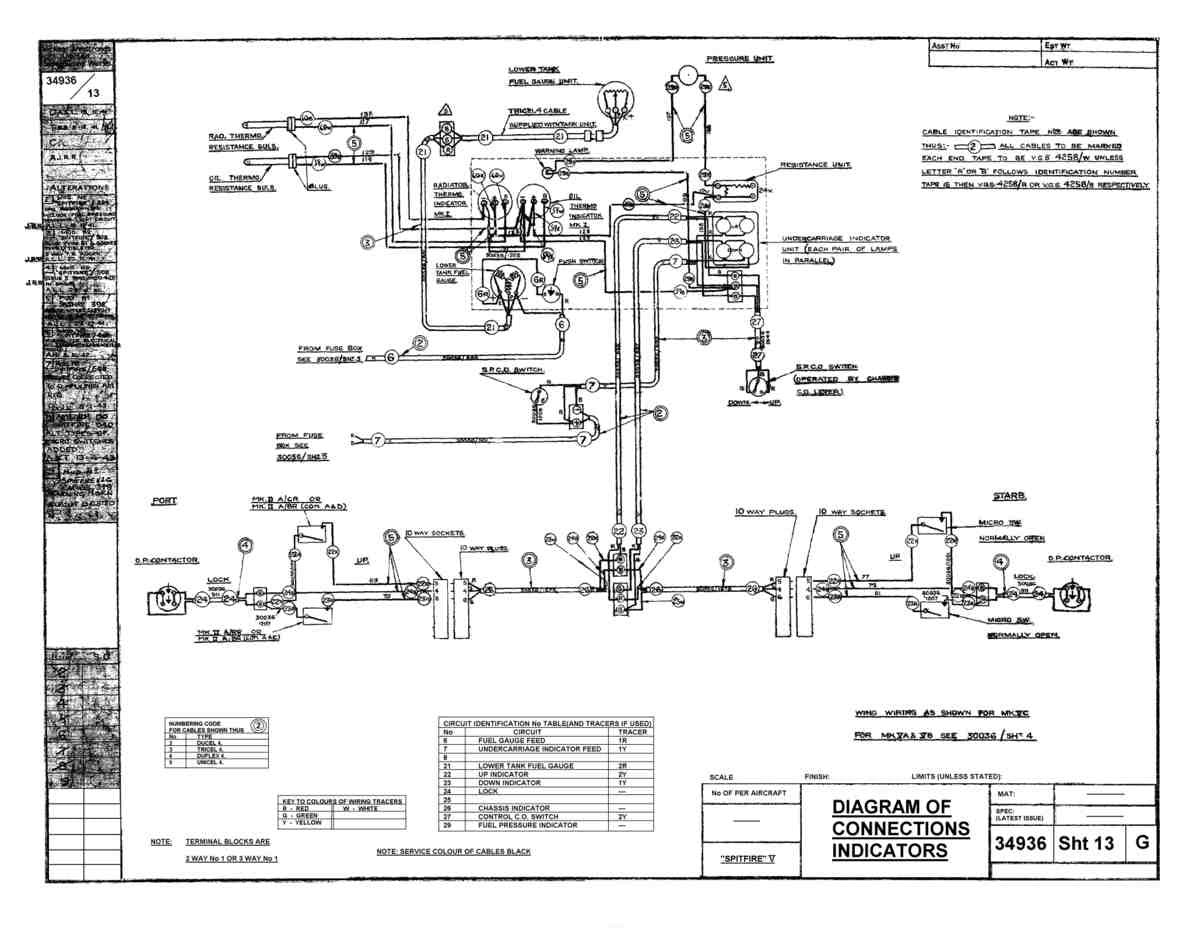 Spitfire Mk V Type 349 Blueprints 34936 13 G Diagram of Connections Indicators A4 Photo Print