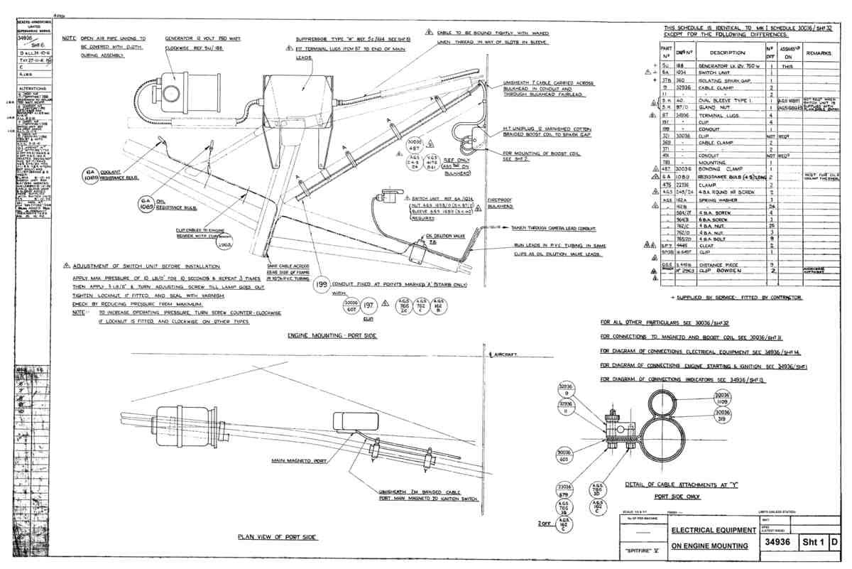 Spitfire Mk V Type 349 Blueprints 34936 6 D Electrical Equipment on Engine Mounting A4 Photo Print