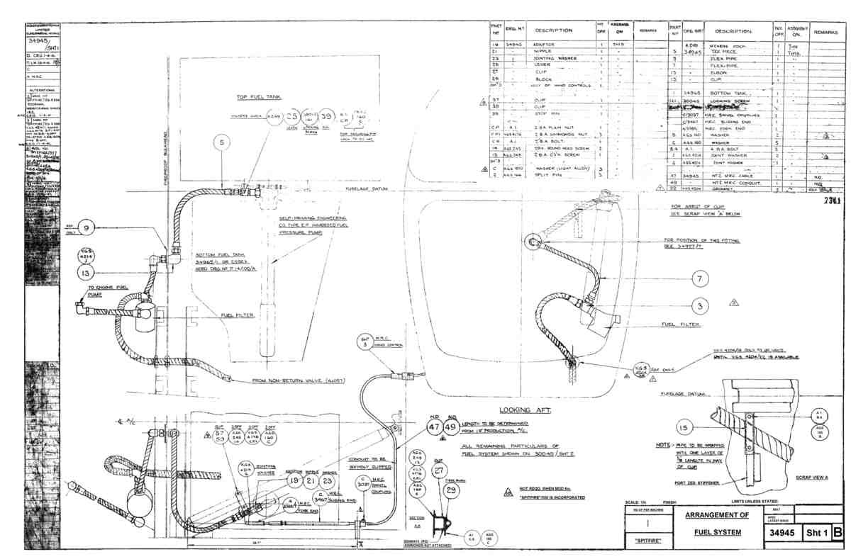 Spitfire Mk V Type 349 Blueprints 34945 1 B Arrangement of Fuel System A4 Photo Print