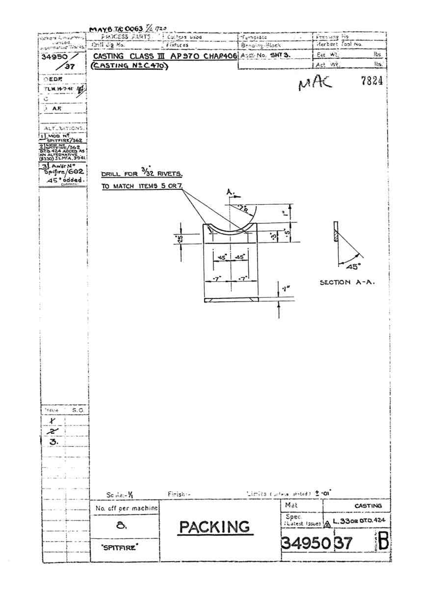 Spitfire Mk V Type 349 Blueprints 34950 37 B Packing A4 Photo Print