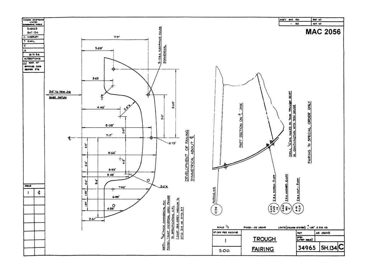 Spitfire Mk V Type 349 Blueprints 34965 134 C Trough Fairing A4 Photo Print