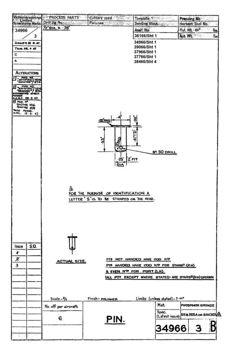 Spitfire Mk V Type 349 Blueprints 34966 3 B Pin A4 Photo Print