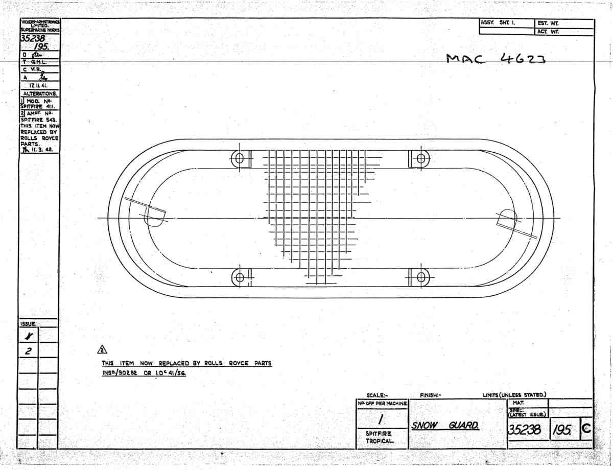 Spitfire Mk V Type 352 Vokes Blueprints 35238 195 C Snow Guard A4 Photo Print