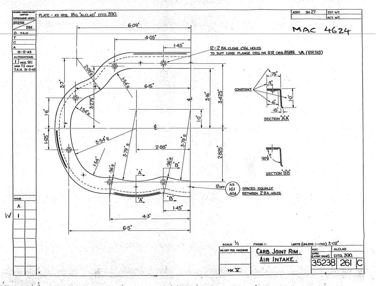 Spitfire Mk V Type 352 Vokes Blueprints 35238 261 C Carb Joint Rim Air Intake A4 Photo Print