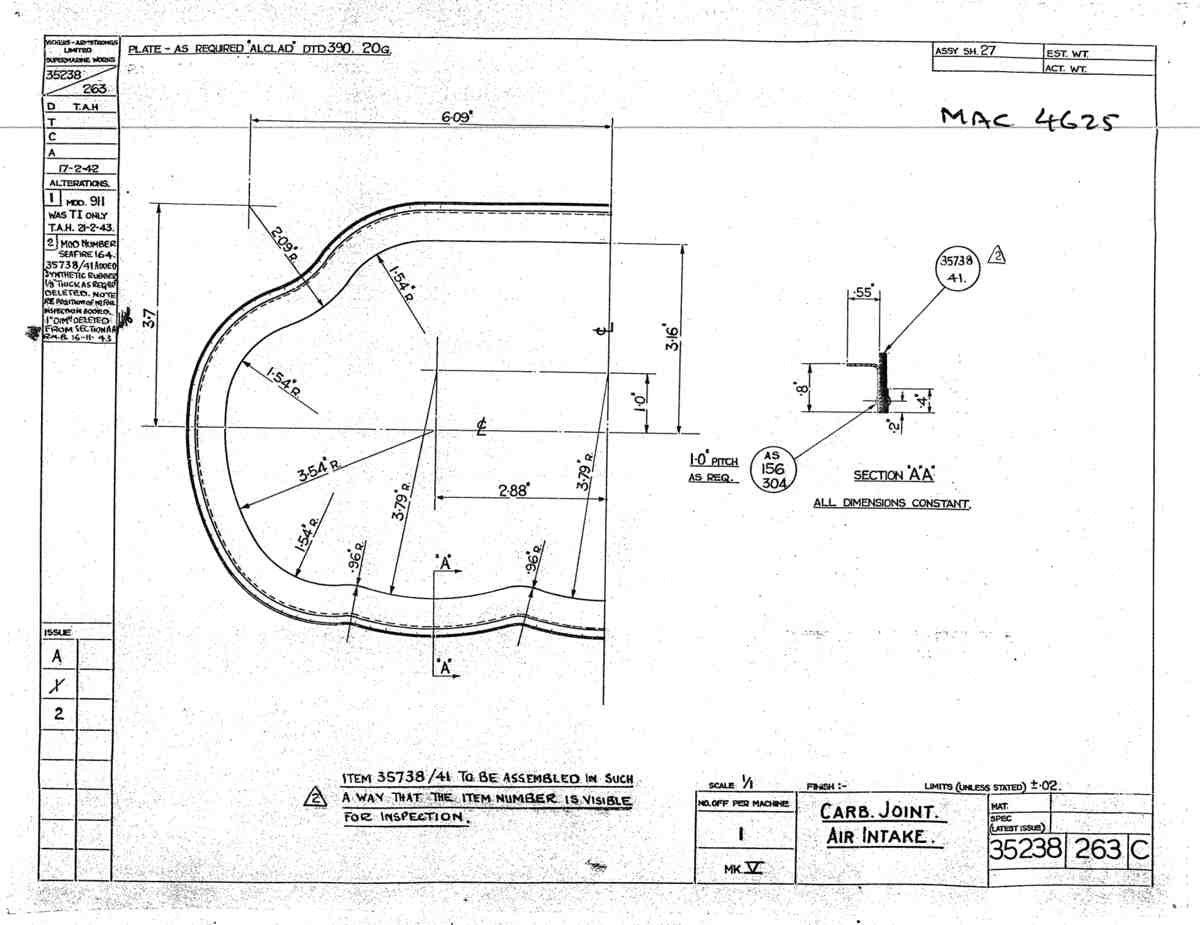Spitfire Mk V Type 352 Vokes Blueprints 35238 263 C Carb Joint Air Intake A4 Photo Print