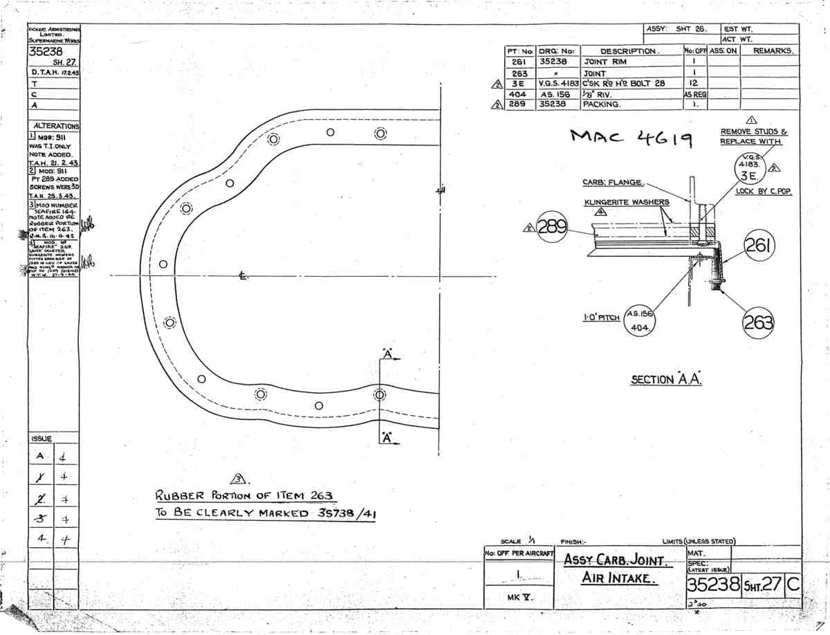 Spitfire Mk V Type 352 Vokes Blueprints 35238 27 C Assy Carb Joint Air Intake A4 Photo Print