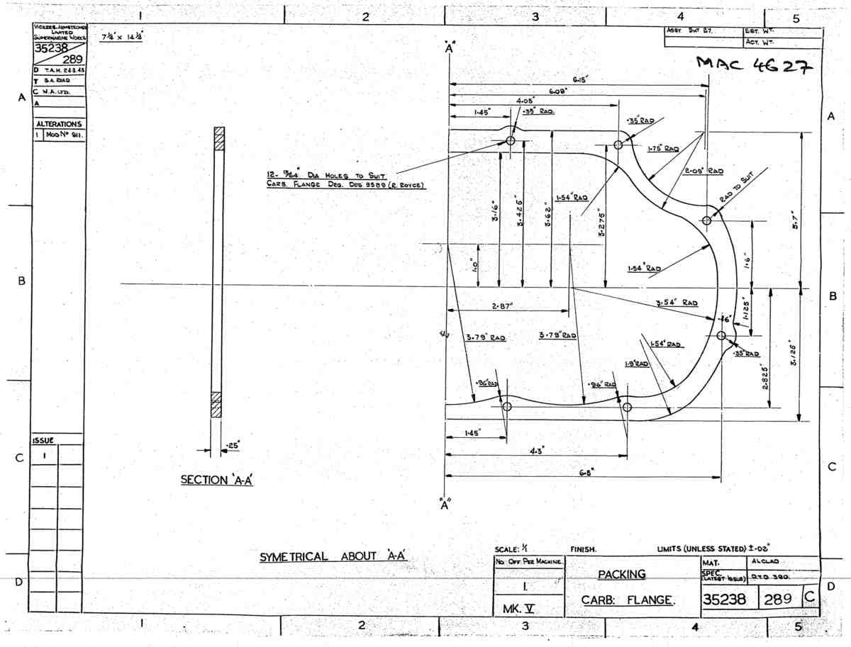 Spitfire Mk V Type 352 Vokes Blueprints 35238 289 C Packing Carb Flange A4 Photo Print