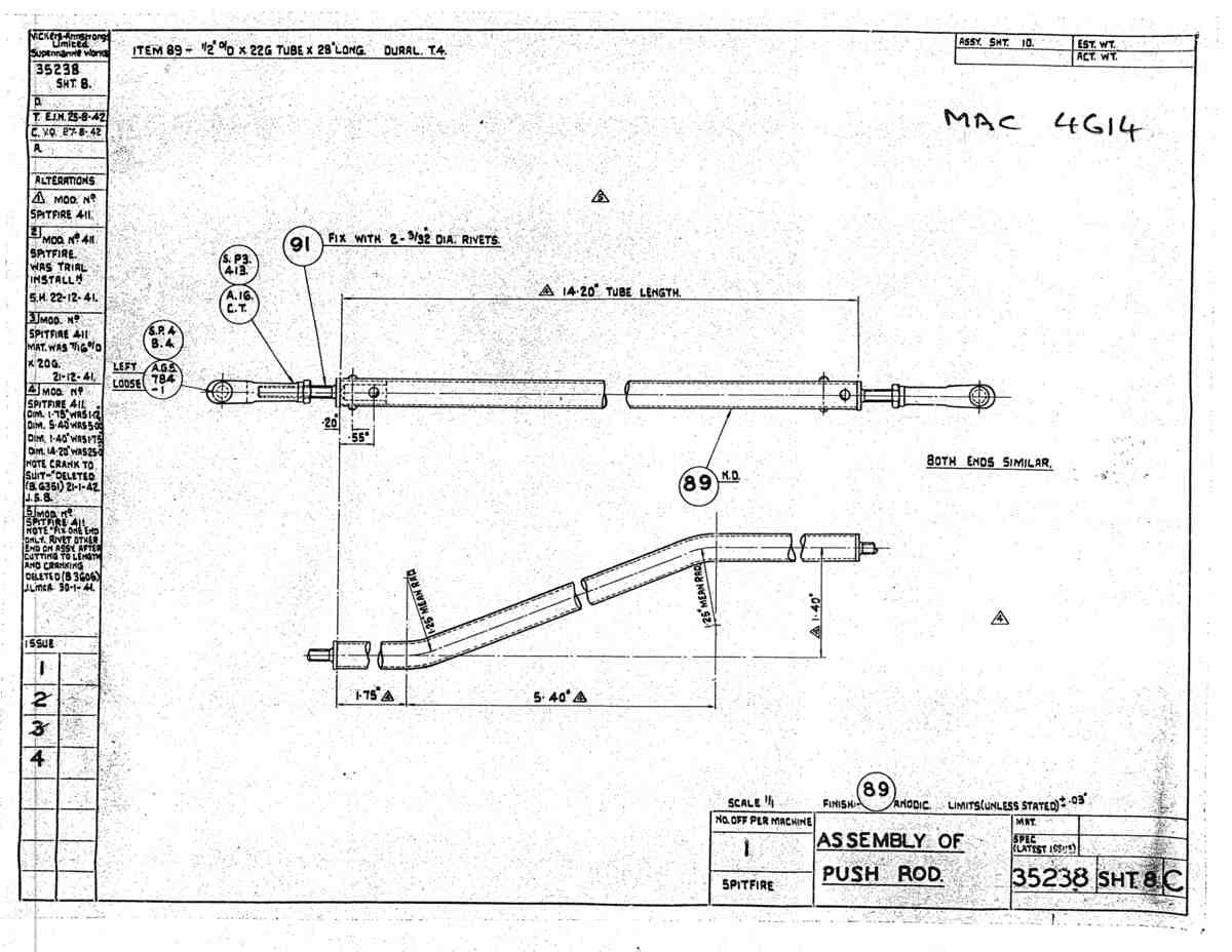 Spitfire Mk V Type 352 Vokes Blueprints 35238 8 C Assembly of Push Rod A4 Photo Print