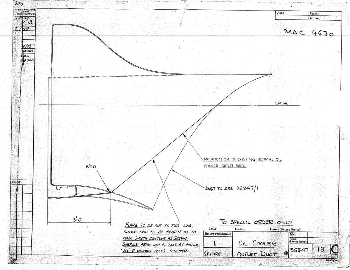 Spitfire Mk V Type 352 Vokes Blueprints 35247 13 C Oil Cooler Outlet Duct A4 Photo Print