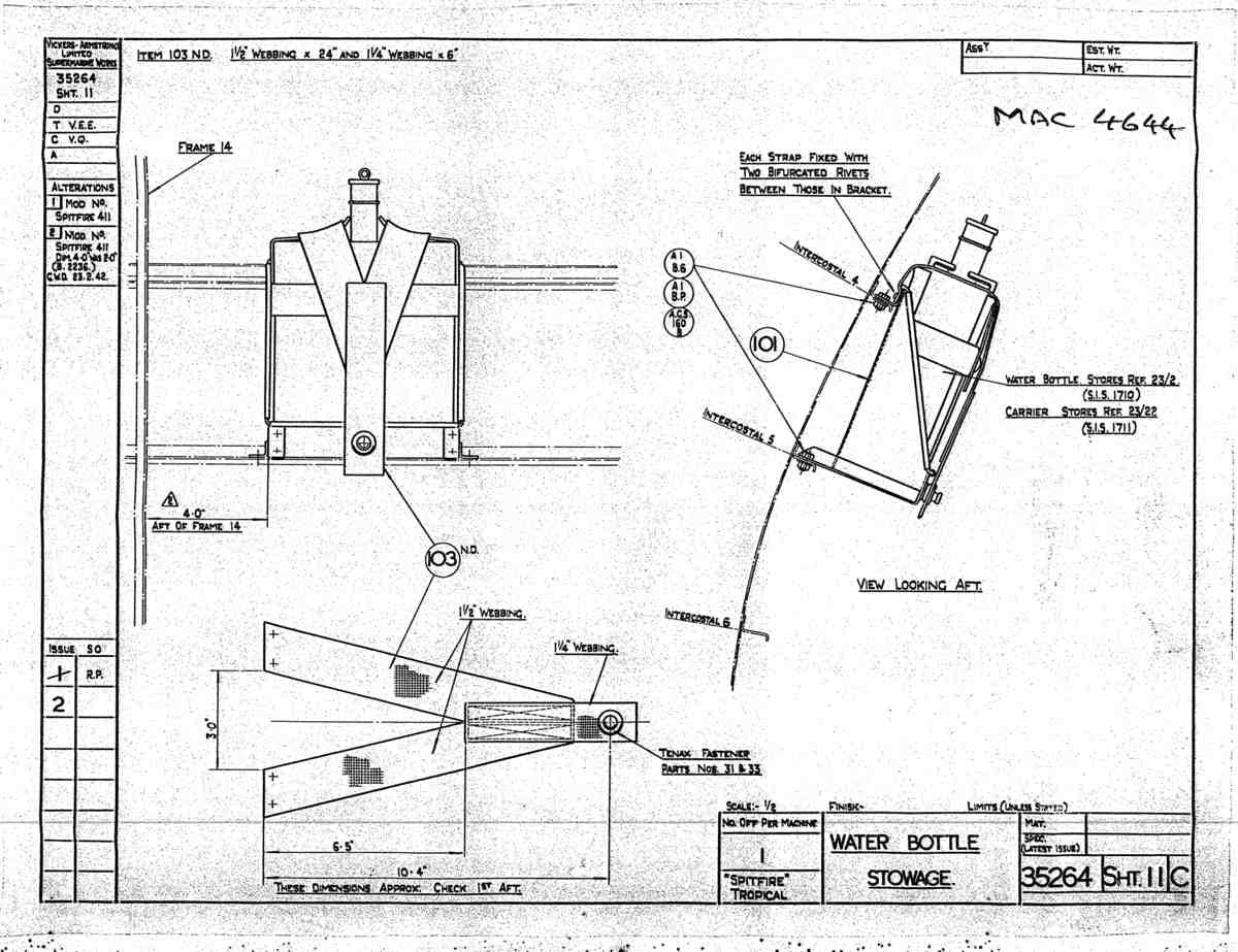 Spitfire Mk V Type 352 Vokes Blueprints 35264 11 C Water Bottle Stowage A4 Photo Print
