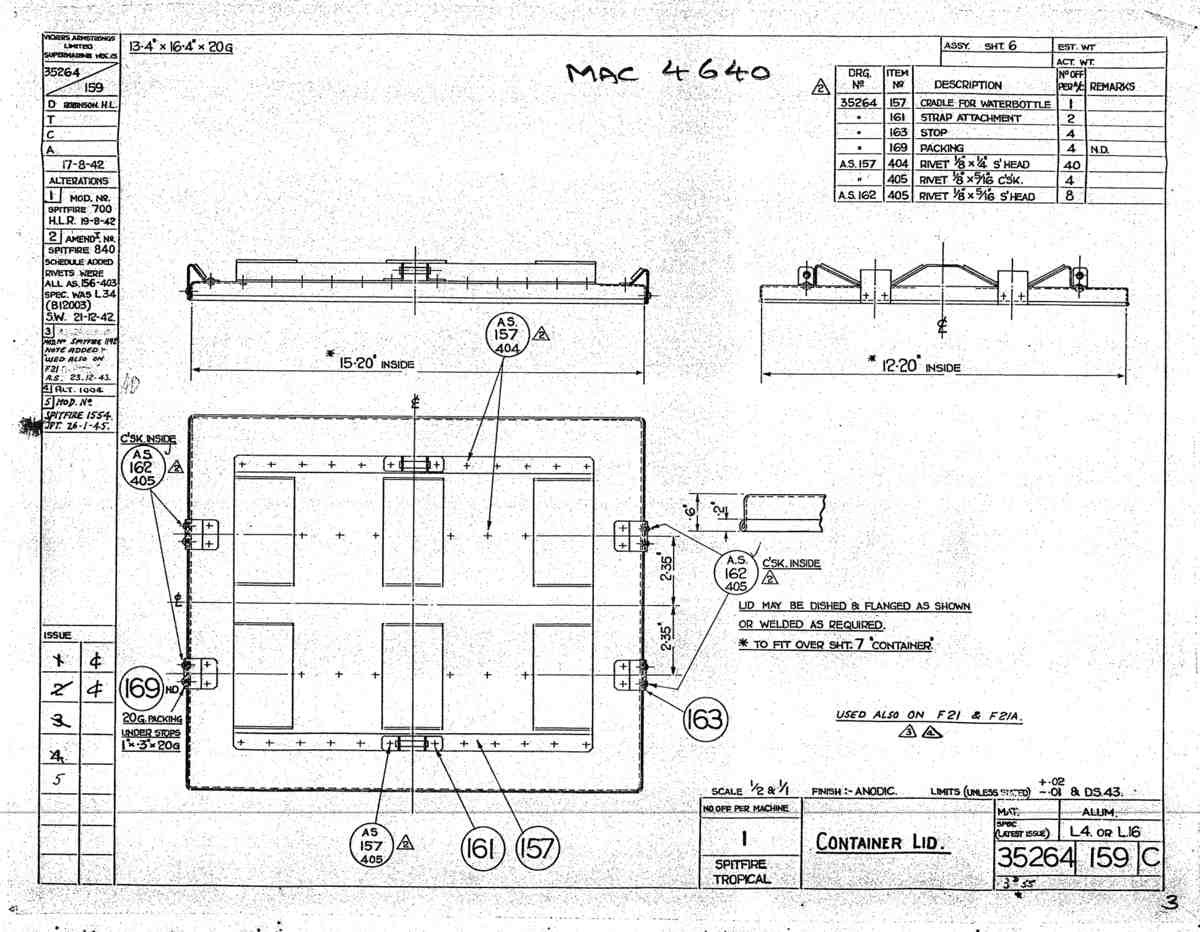 Spitfire Mk V Type 352 Vokes Blueprints 35264 159 C Container Lid A4 Photo Print