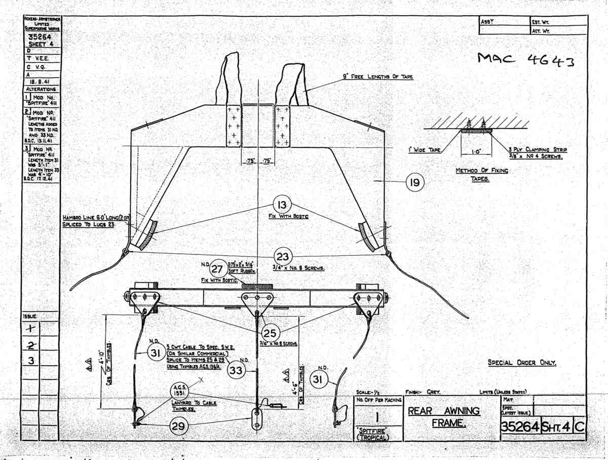 Spitfire Mk V Type 352 Vokes Blueprints 35264 4 C Rear Awning Frame A4 Photo Print