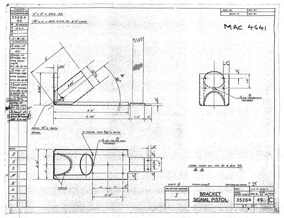 Spitfire Mk V Type 352 Vokes Blueprints 35264 49 C Bracket signal Pistol A4 Photo Print