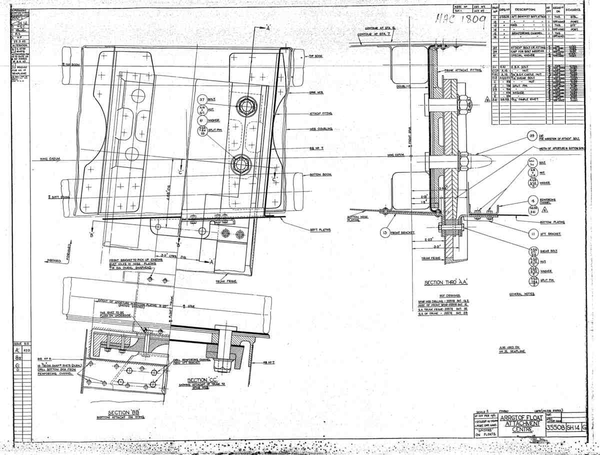 Spitfire Mk V Type 355 Blueprints 35508 14 G Arrangement of Float Attachment Centre A4 Photo Print