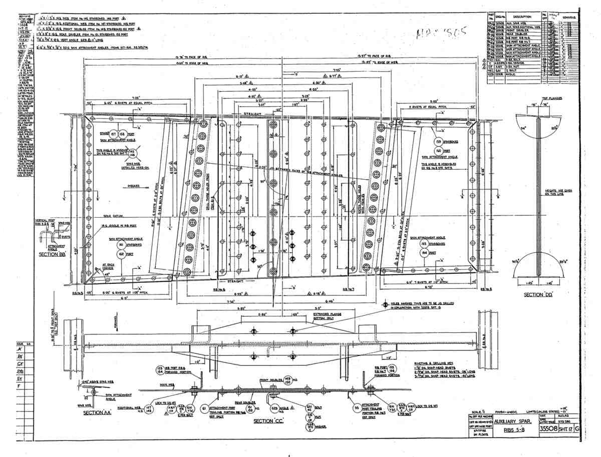 Spitfire Mk V Type 355 Blueprints 35508 17 G Auxilliary Spar Ribs 5 8 A4 Photo Print