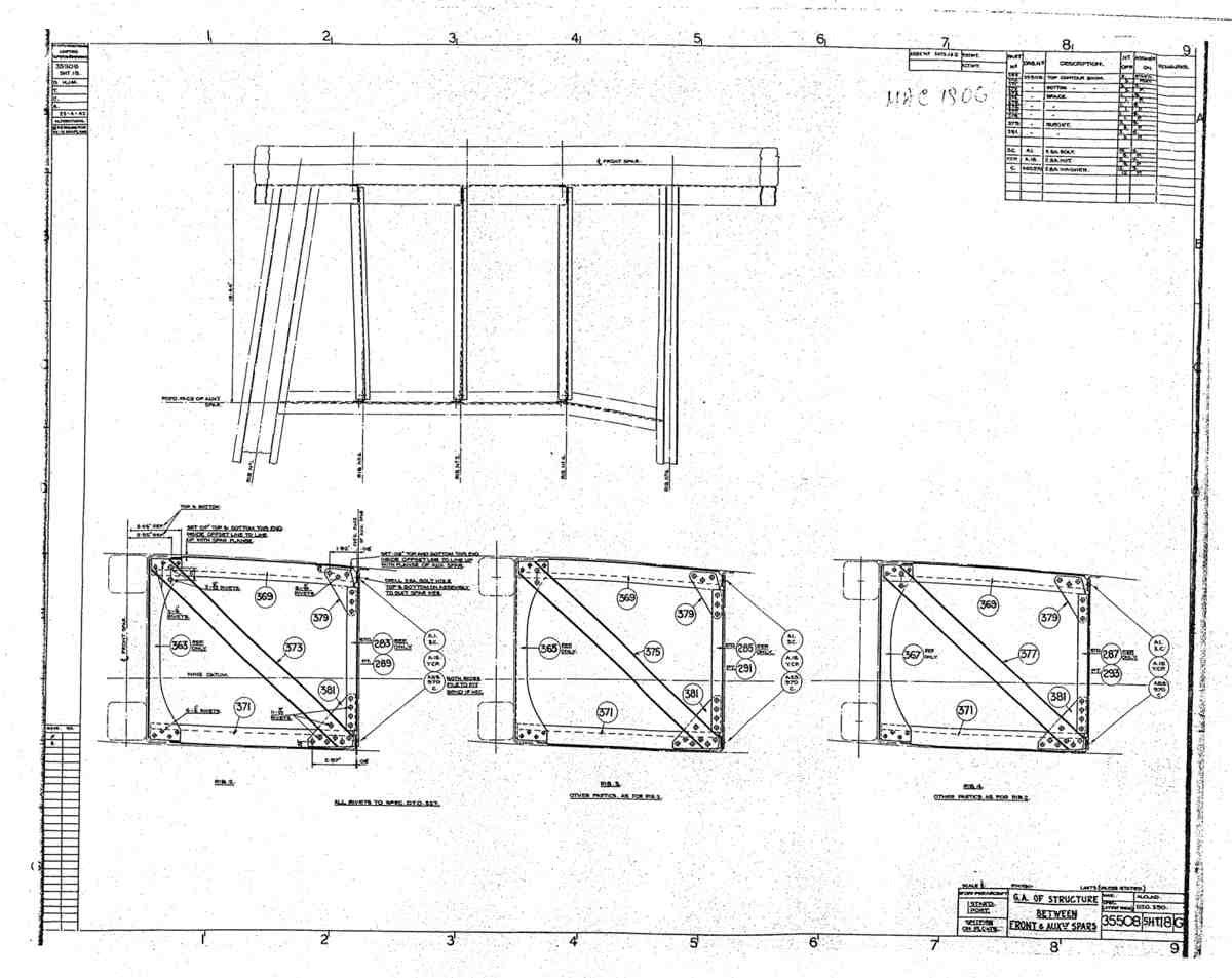 Spitfire Mk V Type 355 Blueprints 35508 18 G GA of Structure between Front & Aux Spars A4 Photo Print