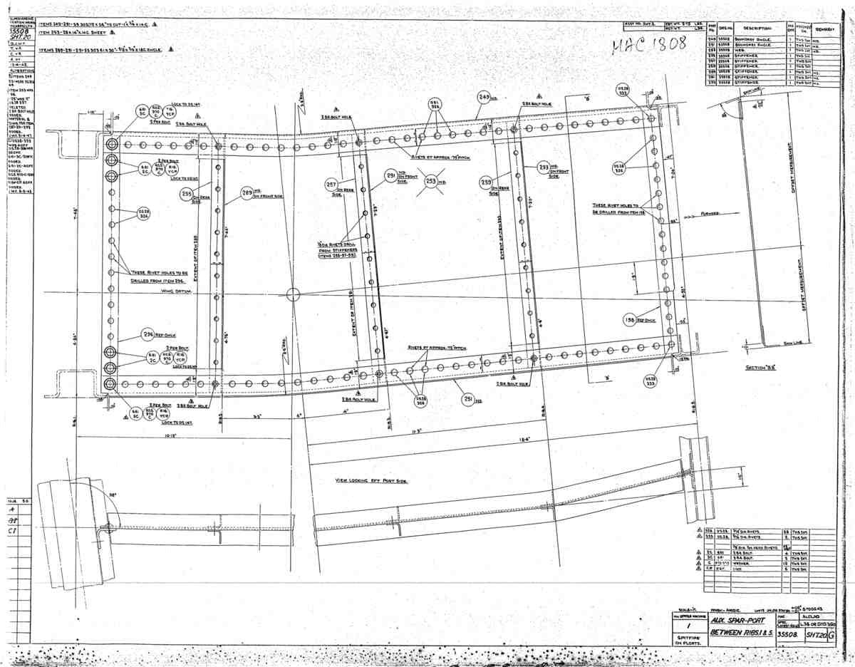 Spitfire Mk V Type 355 Blueprints 35508 20 G Aux Spar Port between Ribs 1& 5 A4 Photo Print