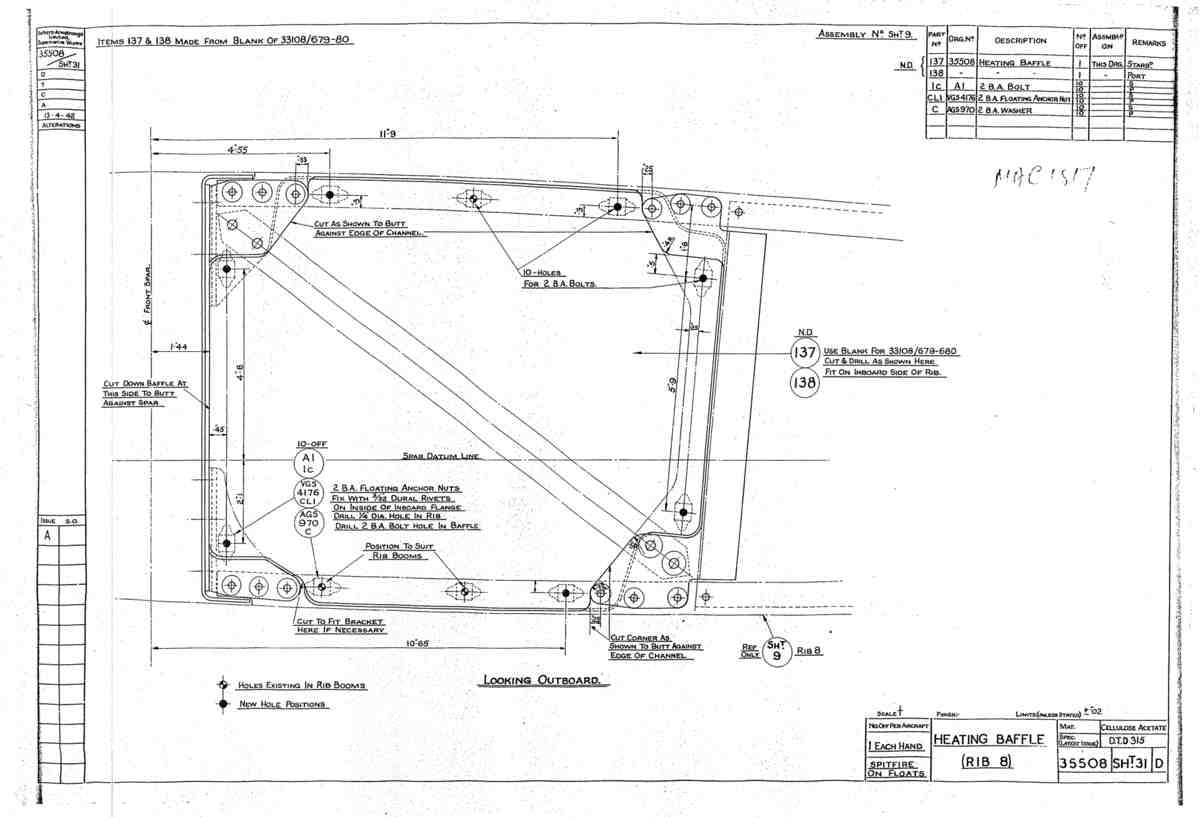 Spitfire Mk V Type 355 Blueprints 35508 31 D Heating Baffle Rib 8 A4 Photo Print