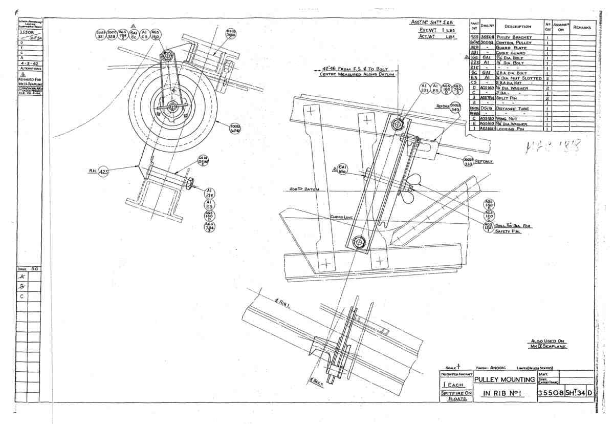 Spitfire Mk V Type 355 Blueprints 35508 34 D Pulley Mounting in Rib No 1 A4 Photo Print