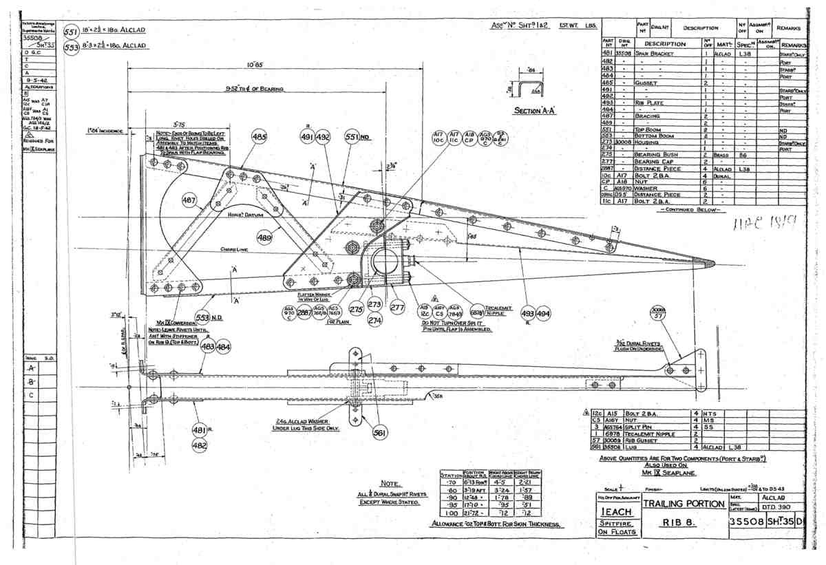 Spitfire Mk V Type 355 Blueprints 35508 35D Trailing Portion Rib 8 A4 Photo Print
