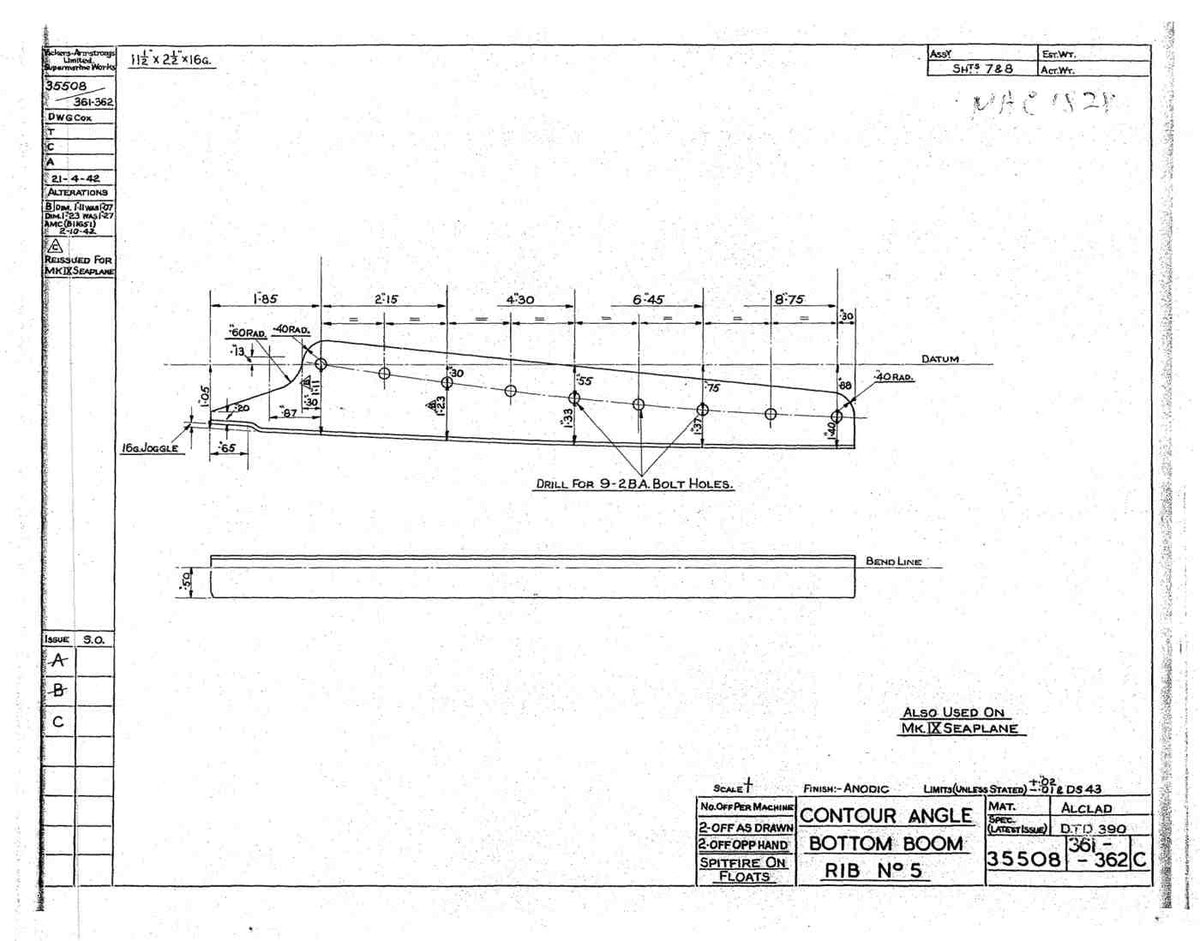Spitfire Mk V Type 355 Blueprints 35508 361362 C Contour Angle Bottom Boom Rib No 5 A4 Photo Print
