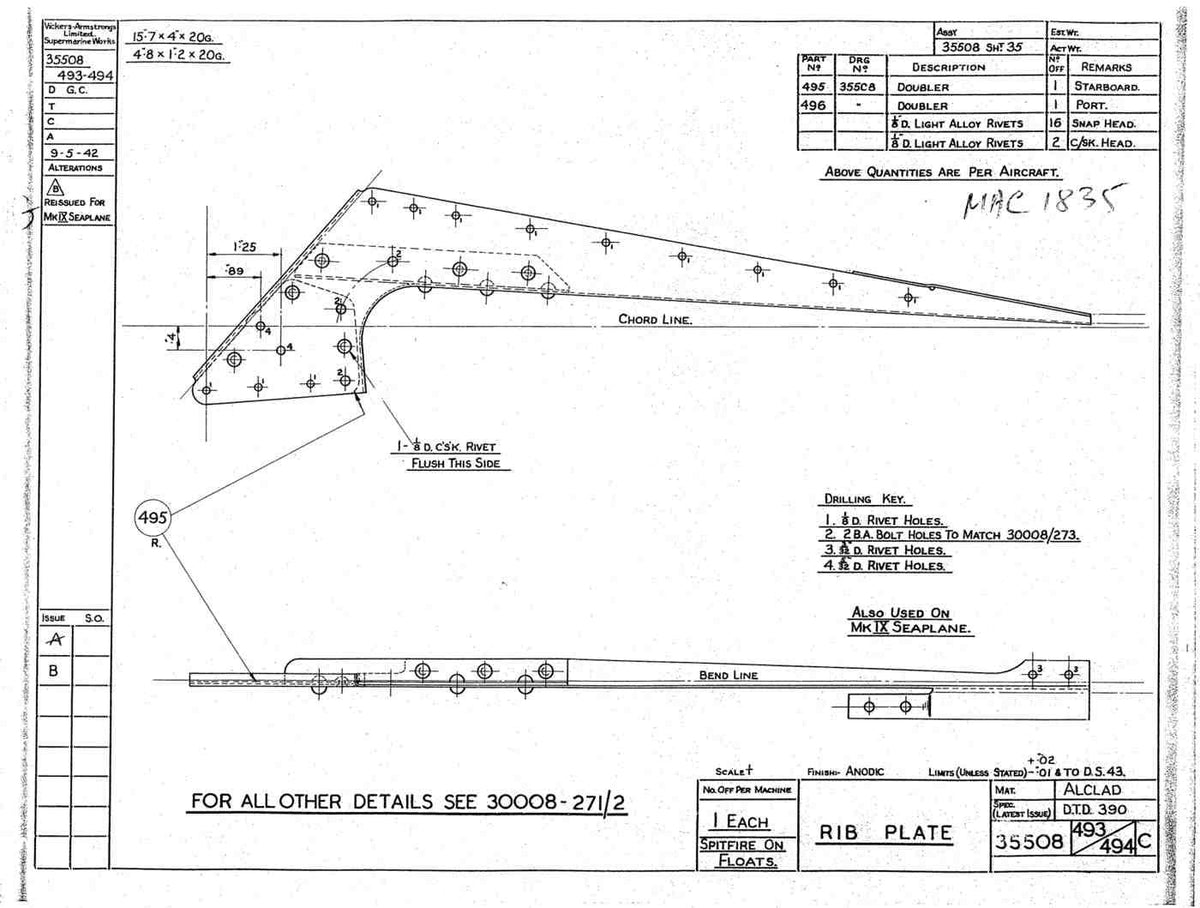 Spitfire Mk V Type 355 Blueprints 35508 493494 C Rib Plate A4 Photo Print