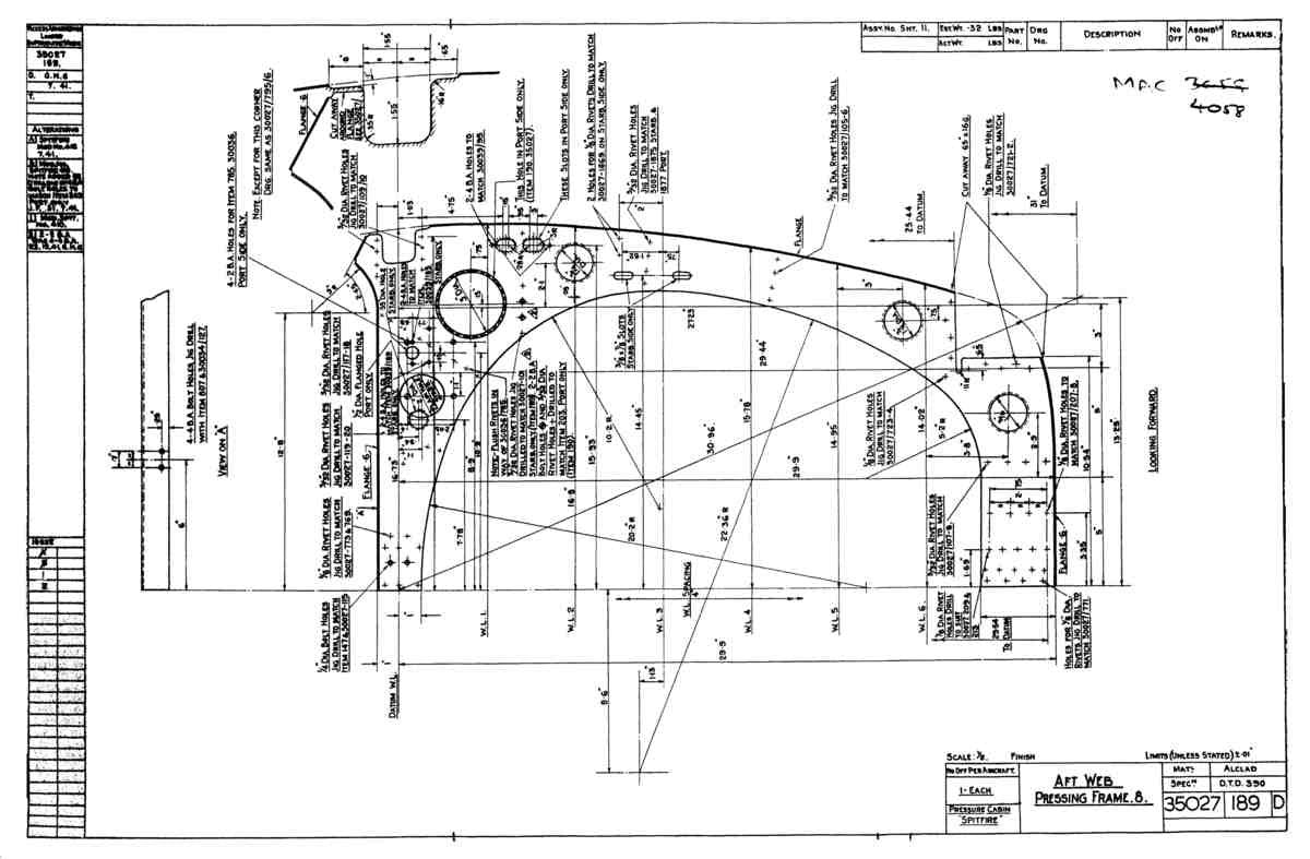 Spitfire Mk VI Type 350 Blueprints 35027 189 D Aft Web Pressing Frame 8 A4 Photo Print