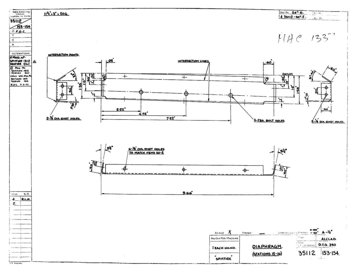 Spitfire Mk VII Type 351 Blueprints 35112 153154Daiphragm stations 15 16 A4 Photo Print