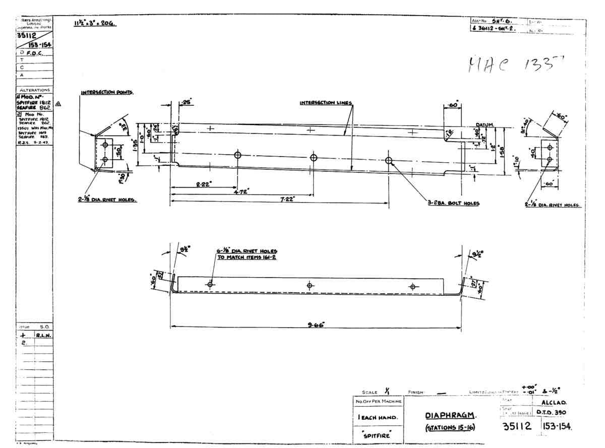 Spitfire Mk VII Type 351 Blueprints 35112 153,154  Daiphragm stations 15 16 A4 Photo Print