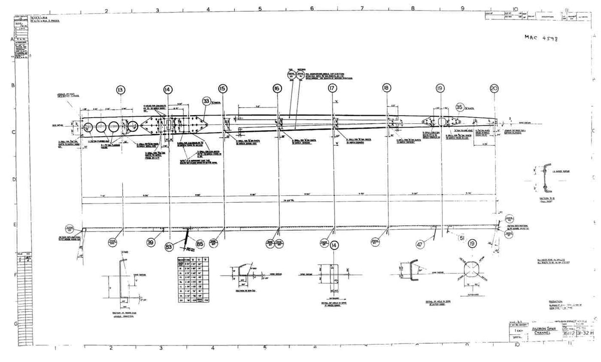 Spitfire Mk VII Type 351 Blueprints 35112 3132 H Aileron Spar Channel A4 Photo Print