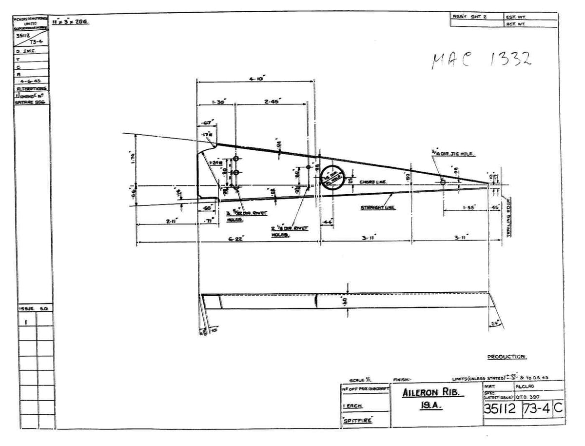 Spitfire Mk VII Type 351 Blueprints 35112 7374 C Aileron Rib 19A A4 Photo Print