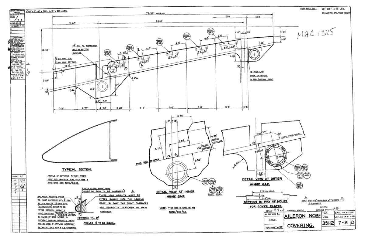 Spitfire Mk VII Type 351 Blueprints 35112 7,8 D Aileron Nose Covering A4 Photo Print