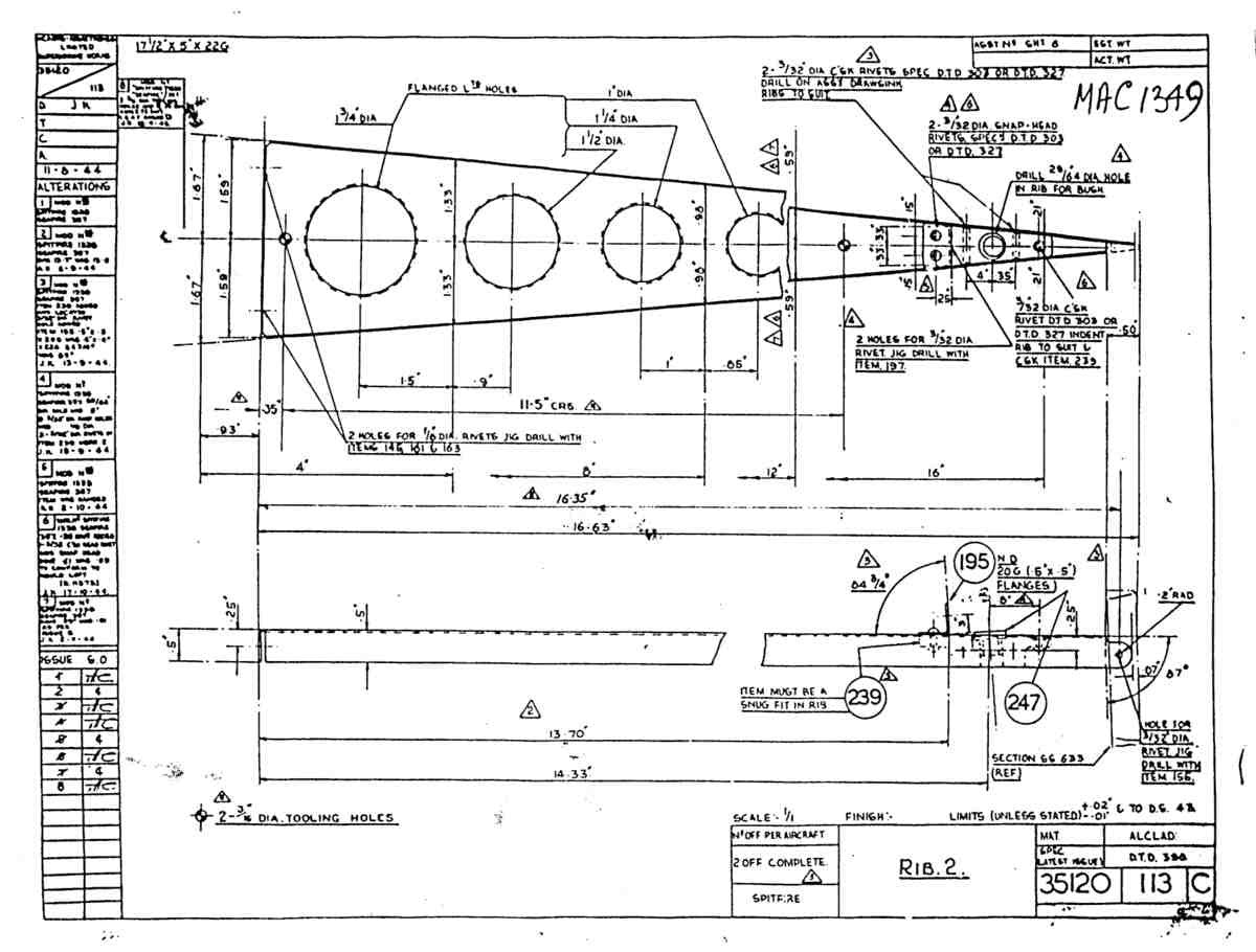 Spitfire Mk VII Type 351 Blueprints 35120 113 C Rib 2 A4 Photo Print
