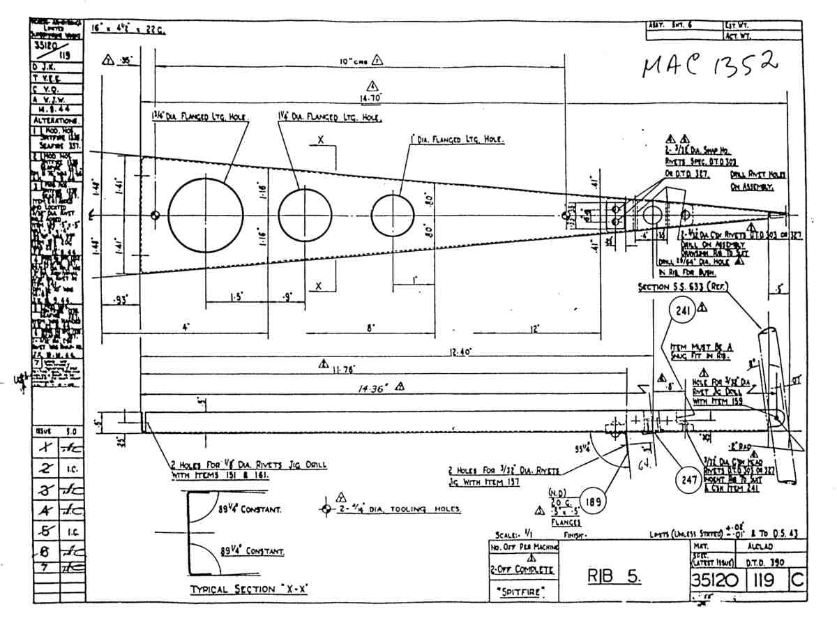 Spitfire Mk VII Type 351 Blueprints 35120 119 C Rib 5 A4 Photo Print