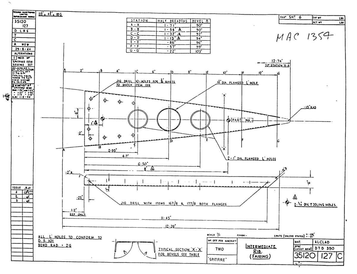 Spitfire Mk VII Type 351 Blueprints 35120 127 C Intermediate Rib Fairing A4 Photo Print