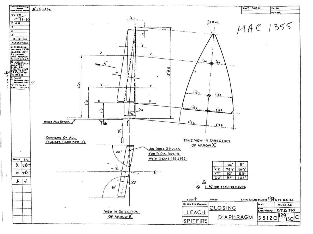 Spitfire Mk VII Type 351 Blueprints 35120 129,130 C Closing Diaphragm A4 Photo Print