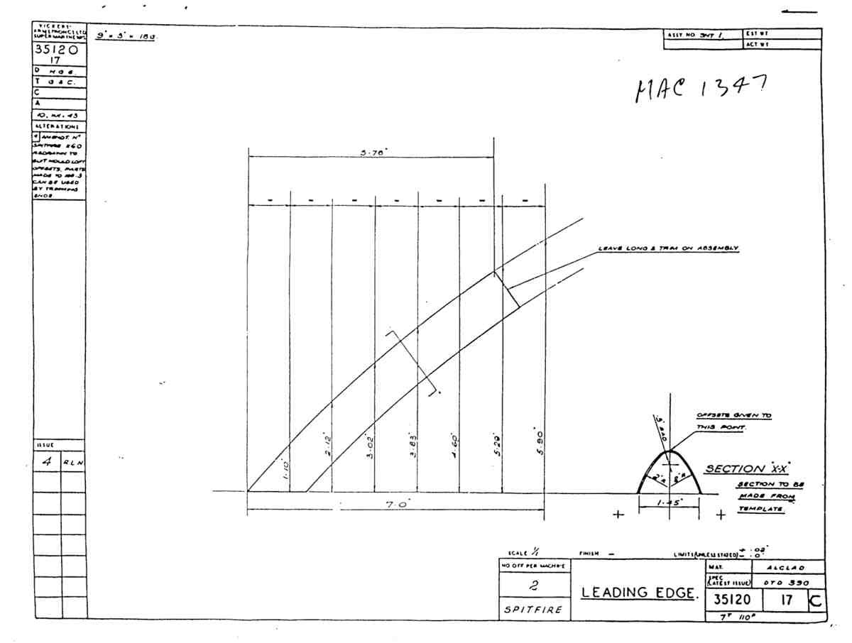 Spitfire Mk VII Type 351 Blueprints 35120 17 C Leading Edge A4 Photo Print