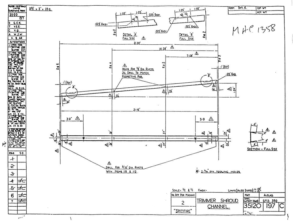 Spitfire Mk VII Type 351 Blueprints 35120 197 C Trimmer Shroud Channel A4 Photo Print