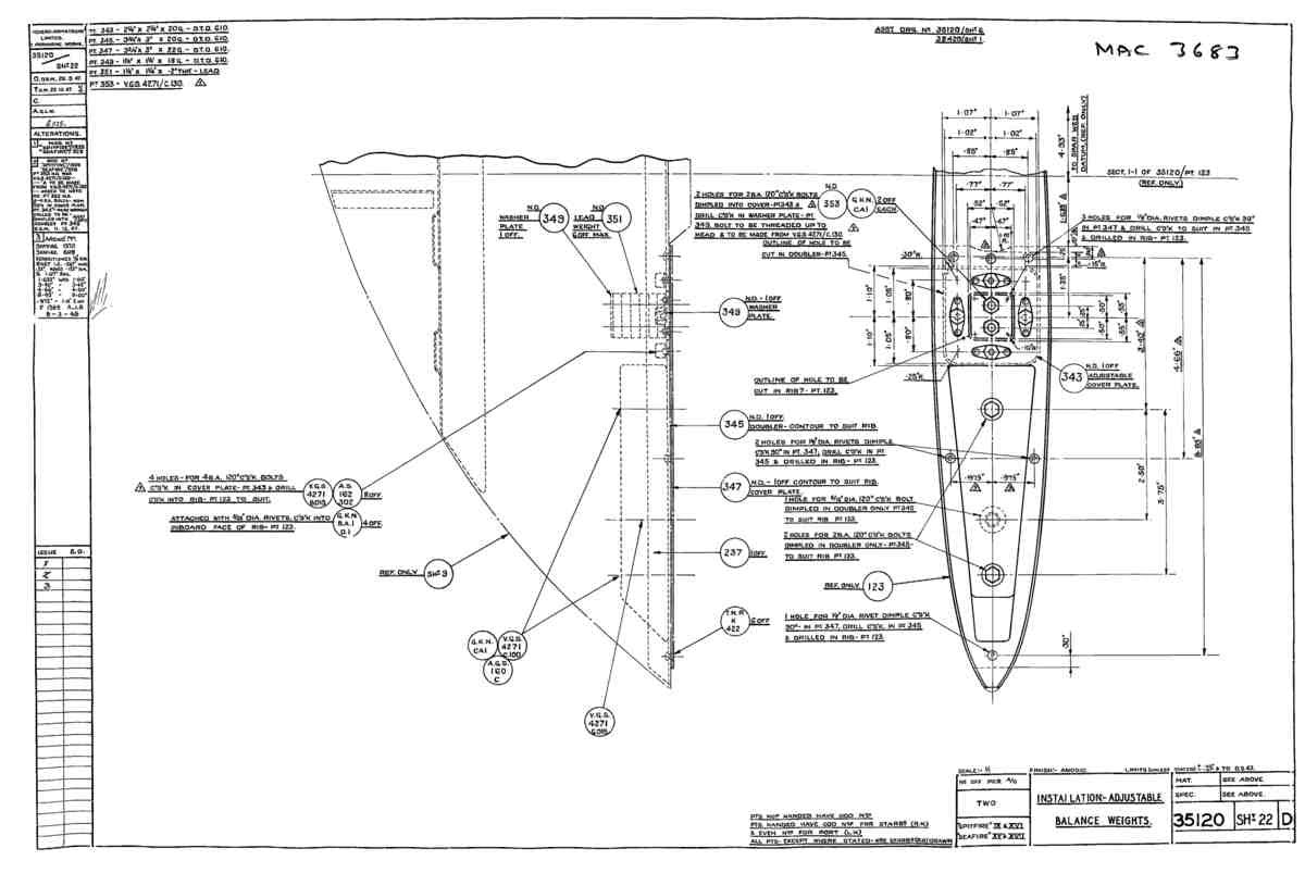 Spitfire Mk VII Type 351 Blueprints 35120 22 D Installation Adjustable balance weights A4 Photo Print