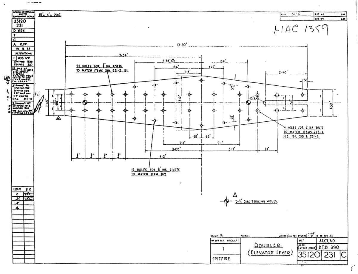 Spitfire Mk VII Type 351 Blueprints 35120 231 C Doubler elevator Lever A4 Photo Print
