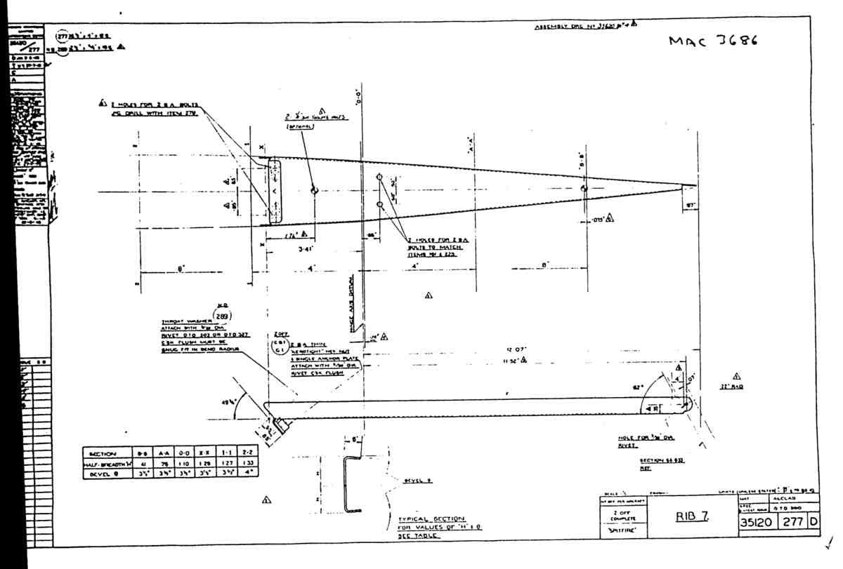 Spitfire Mk VII Type 351 Blueprints 35120 277 D Rib 7 A4 Photo Print